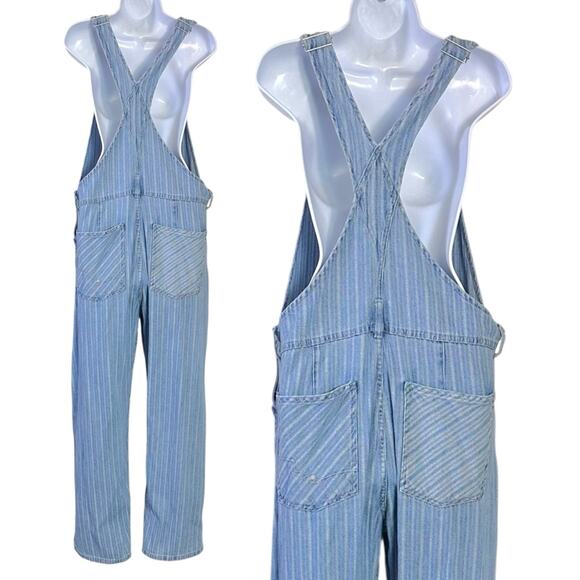 Free People Ziggy Striped Overalls Beachcomber Railroad Bohemian Coastal Medium - Picture 9 of 13